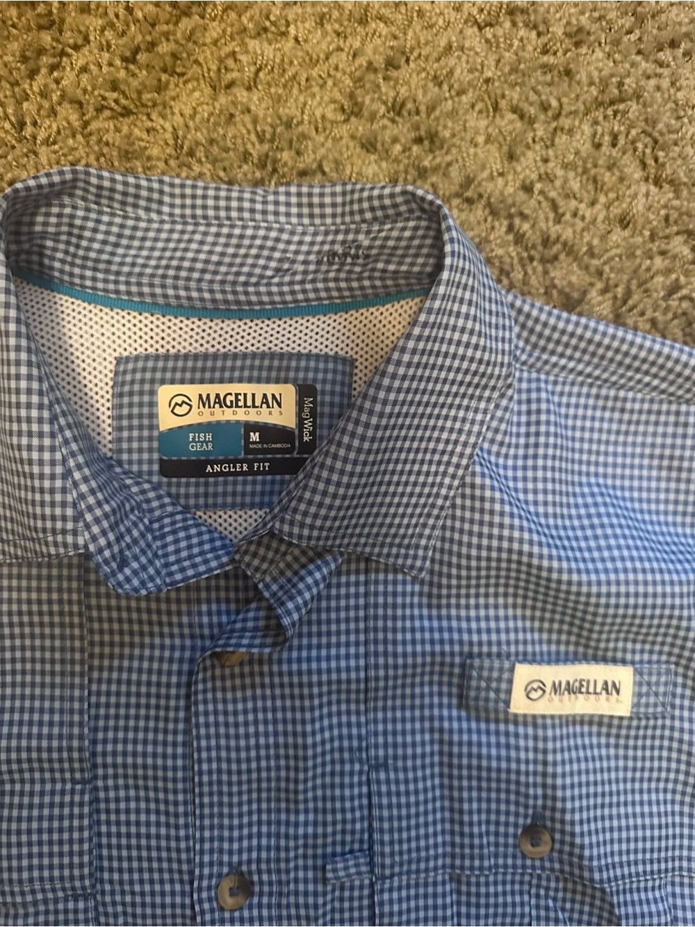 Magellan Outdoors Fish Gear Angler Fit Shirt Mens M Blue Fishing